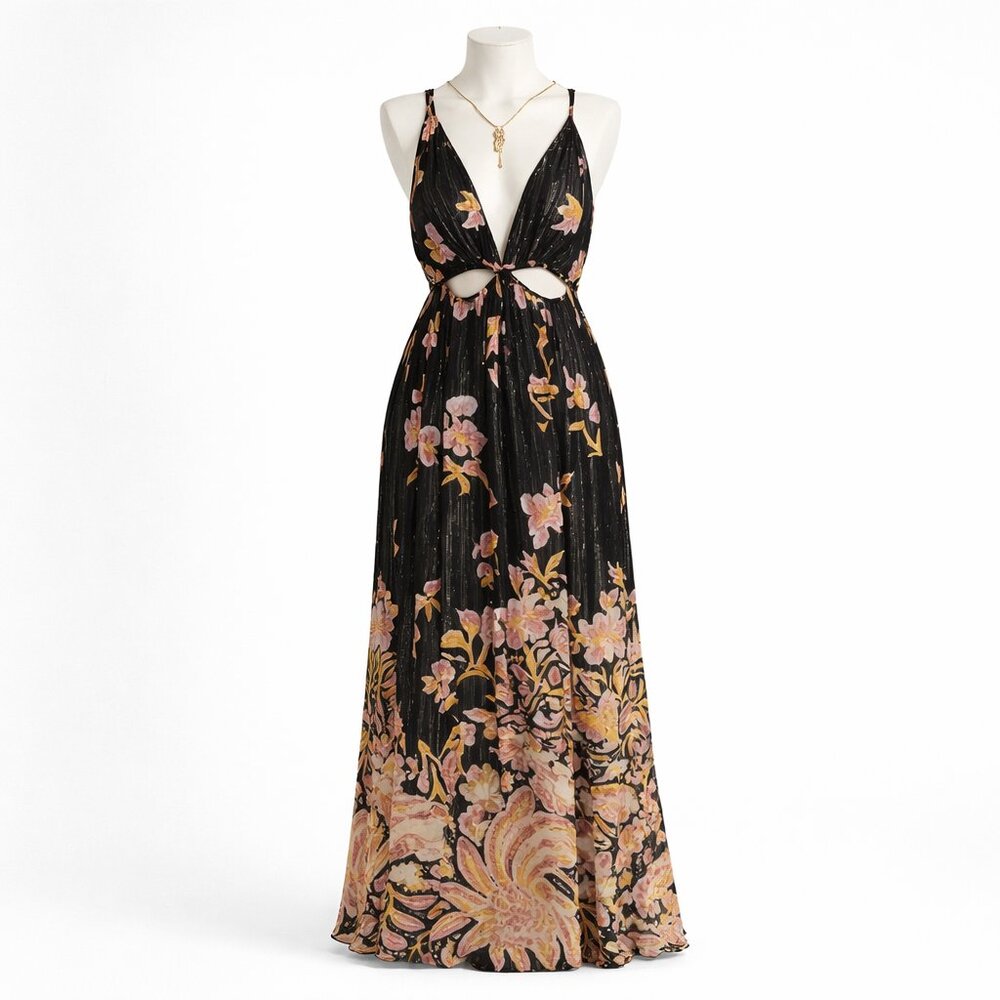 Anthropologie Metallic Floral Cutout Maxi Dress – Size S – NWT